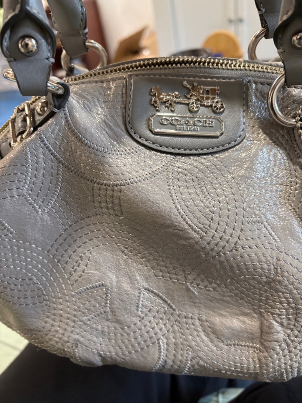 Coach Metallic Gray Quilted Leather Shoulder Bag